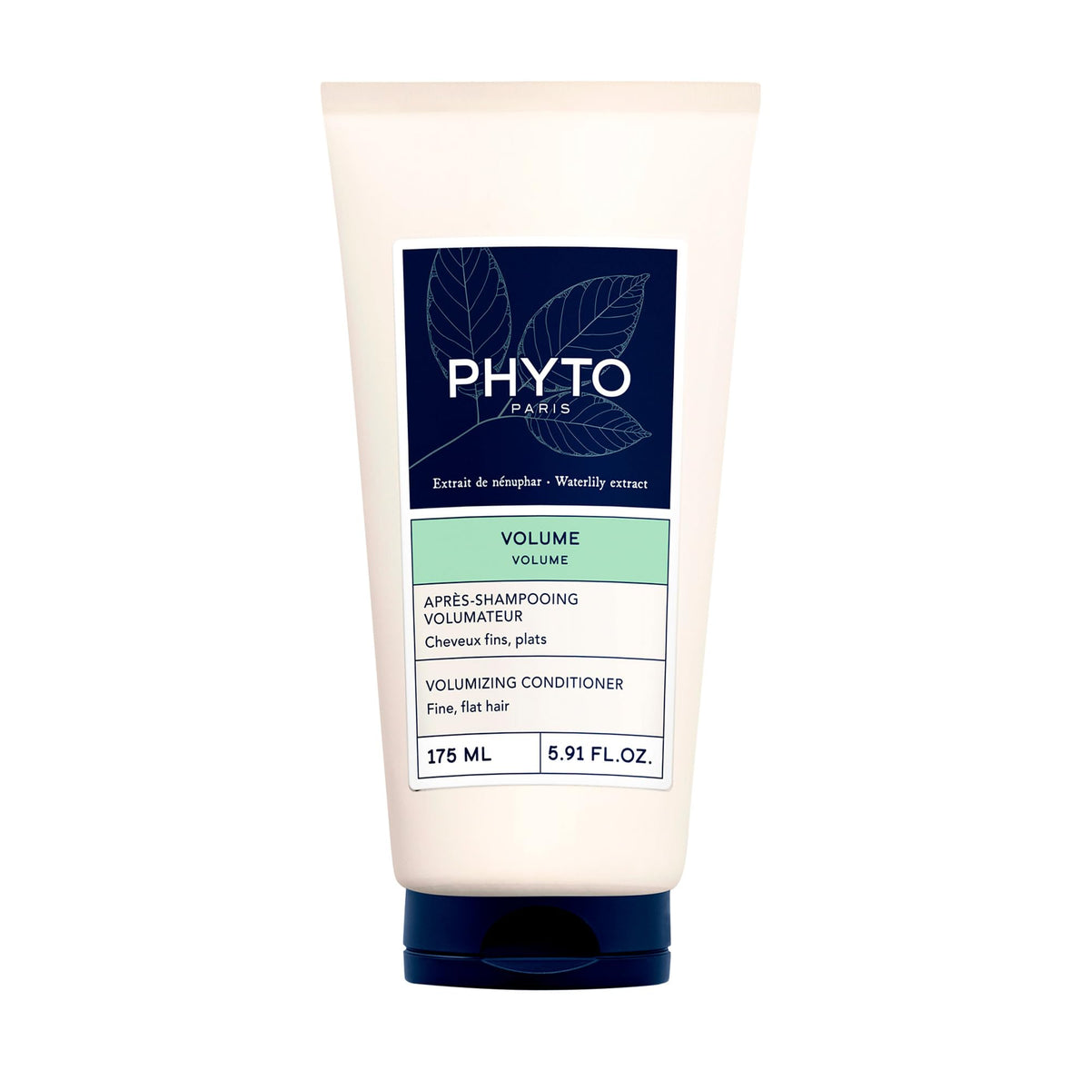 PHYTO Volume Conditioner bottle closeup highlighting lightweight, silicone-free formula for added volume.