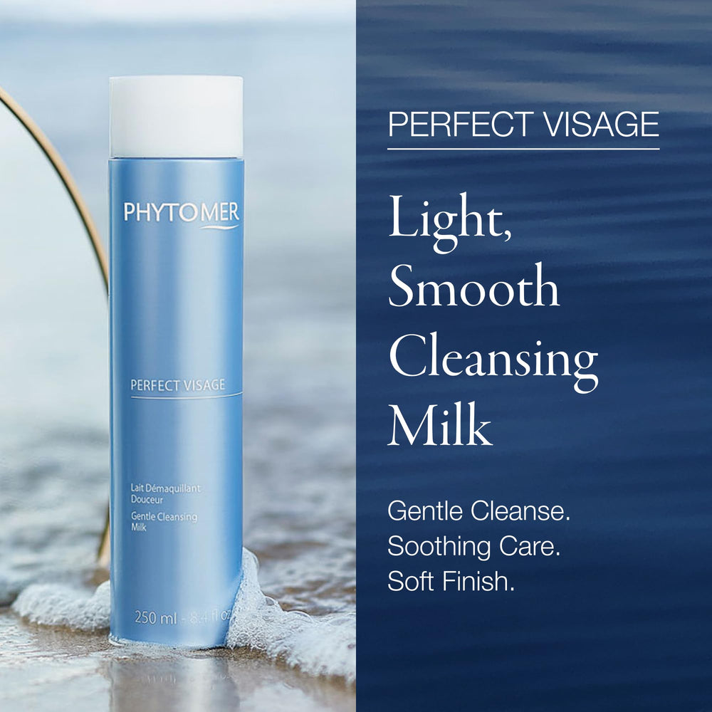 Phytomer Perfect Visage Gentle Cleansing Milk application shows gentle circular cleansing.