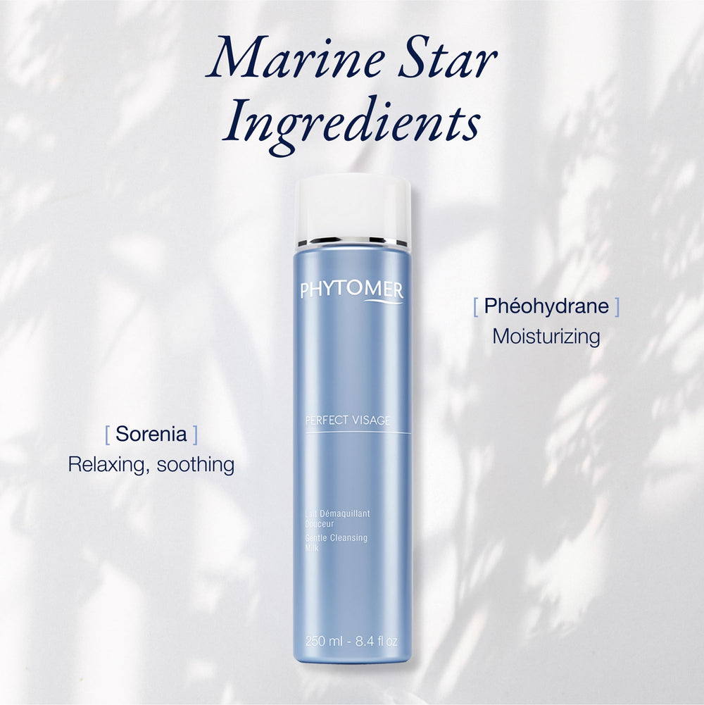 Phytomer Perfect Visage Gentle Cleansing Milk wash-action close-up highlights gentle skin prep.