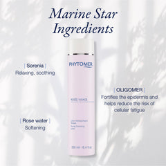 Phytomer Rosee Visage toning lotion applied on face and neck for balanced skin.