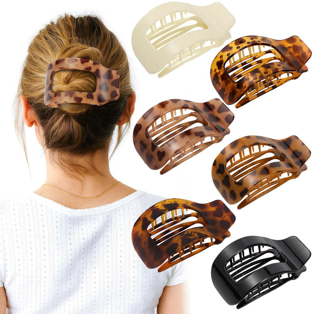 Pinza plana grande Phyzylvia con estampado leopardo beige para cabello grueso