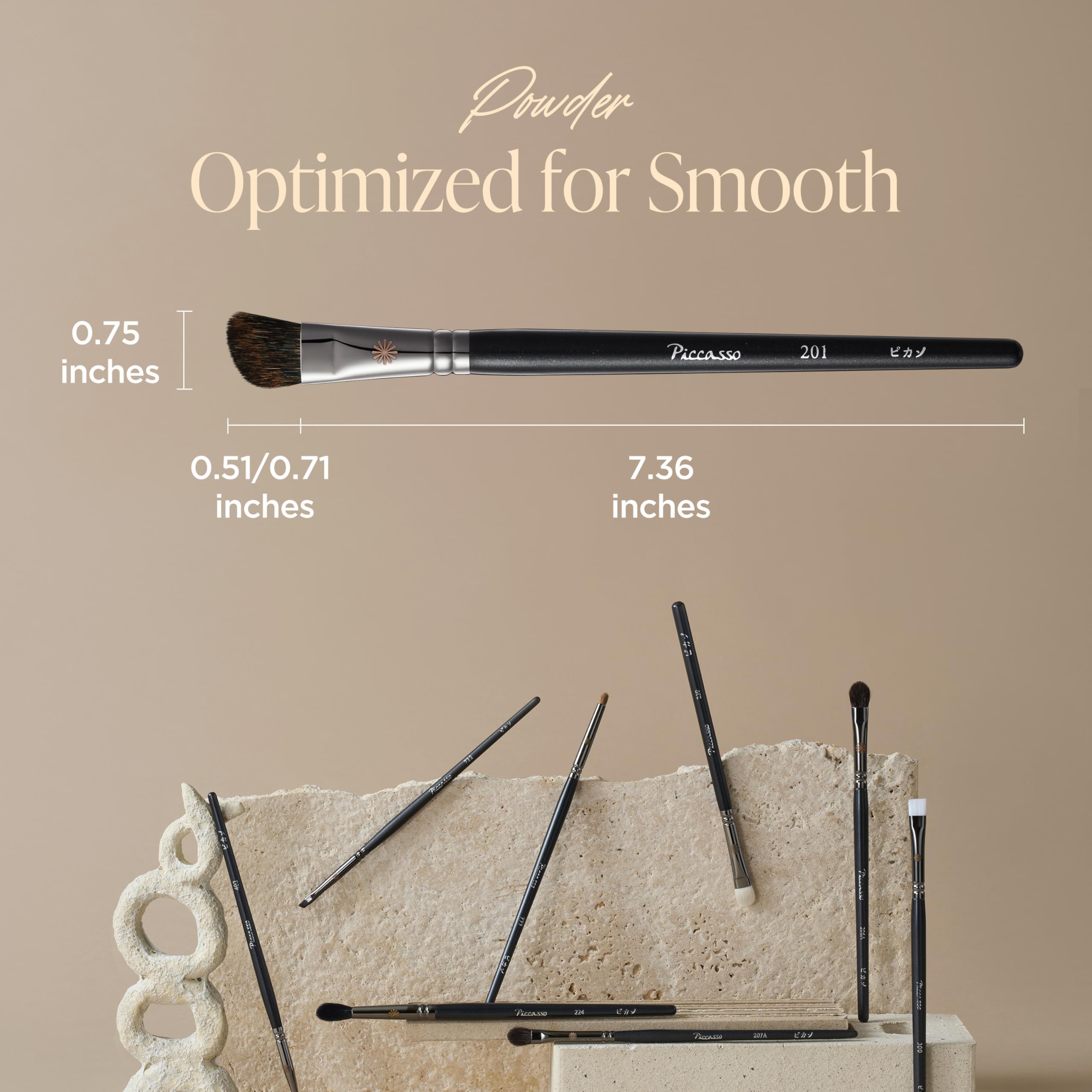 Piccasso 201 nose shading brush angled head enables precise contouring.