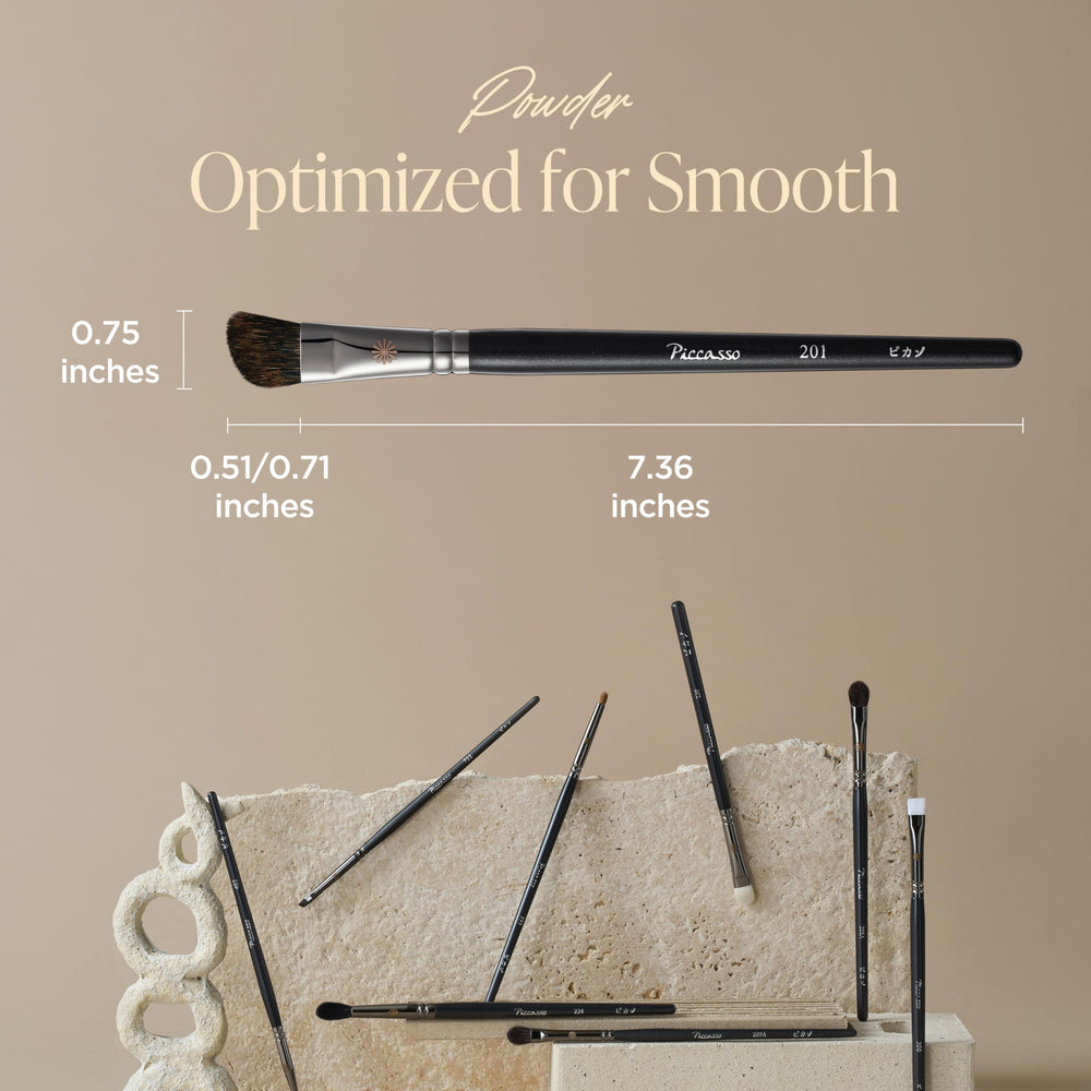 Piccasso 201 nose shading brush angled head enables precise contouring.