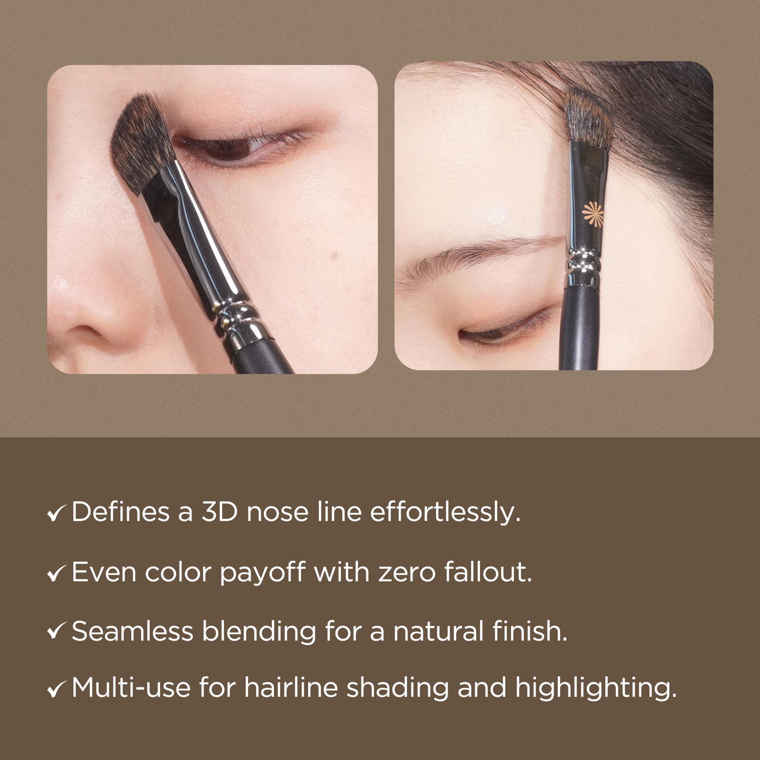 Piccasso 201 nose shading brush soft-focus texture with pores minimized.