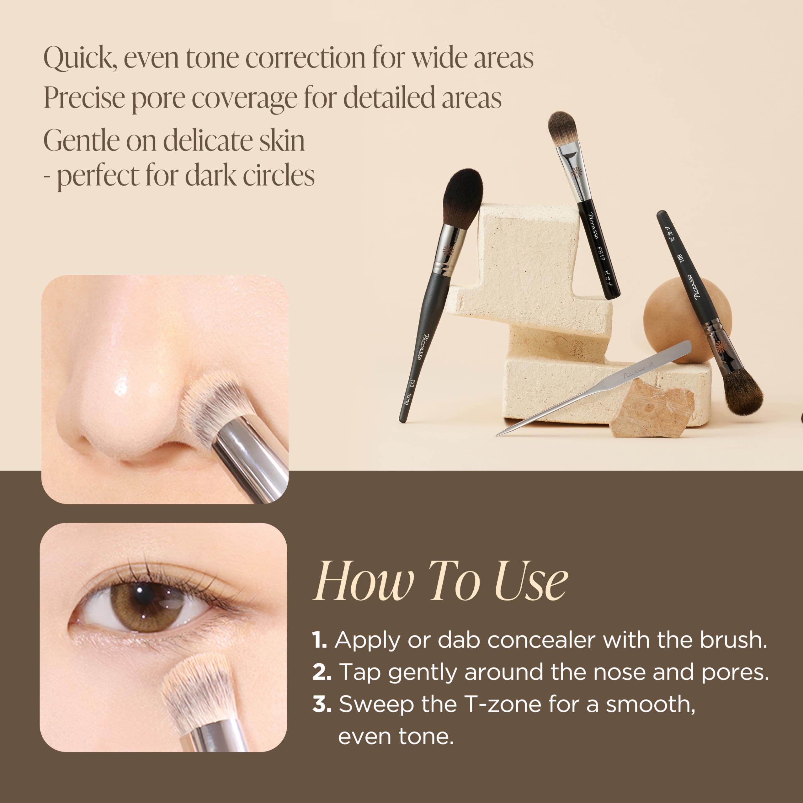 Piccasso 270 liquid blush multi-use helps build precise cheek color.