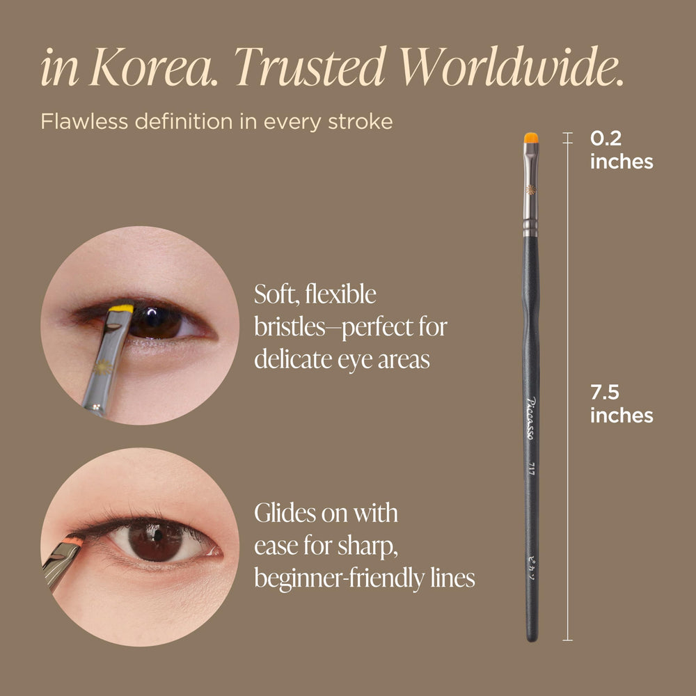 Piccasso 717 brush applying gel or liquid eyeliner for smooth payoff