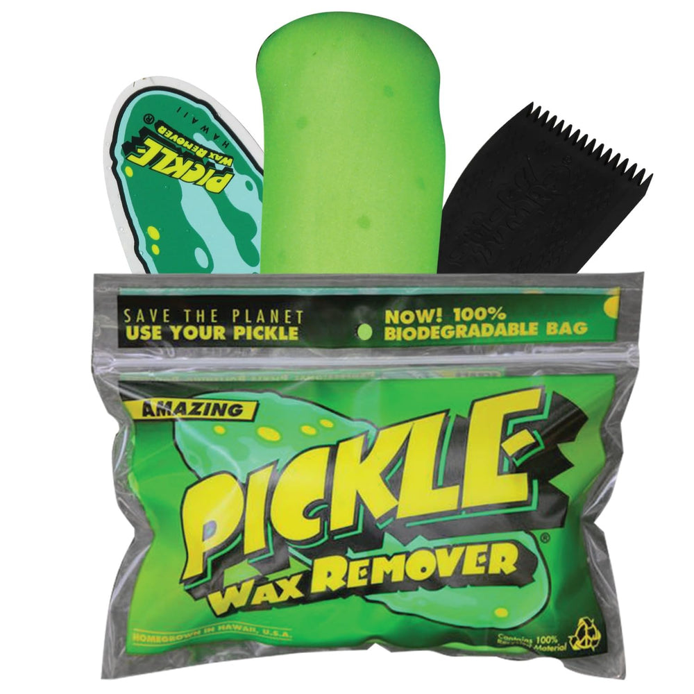 Pickle Wax Remover with Sticky Bumps Comb Kit for surfboard wax maintenance and easy removal.