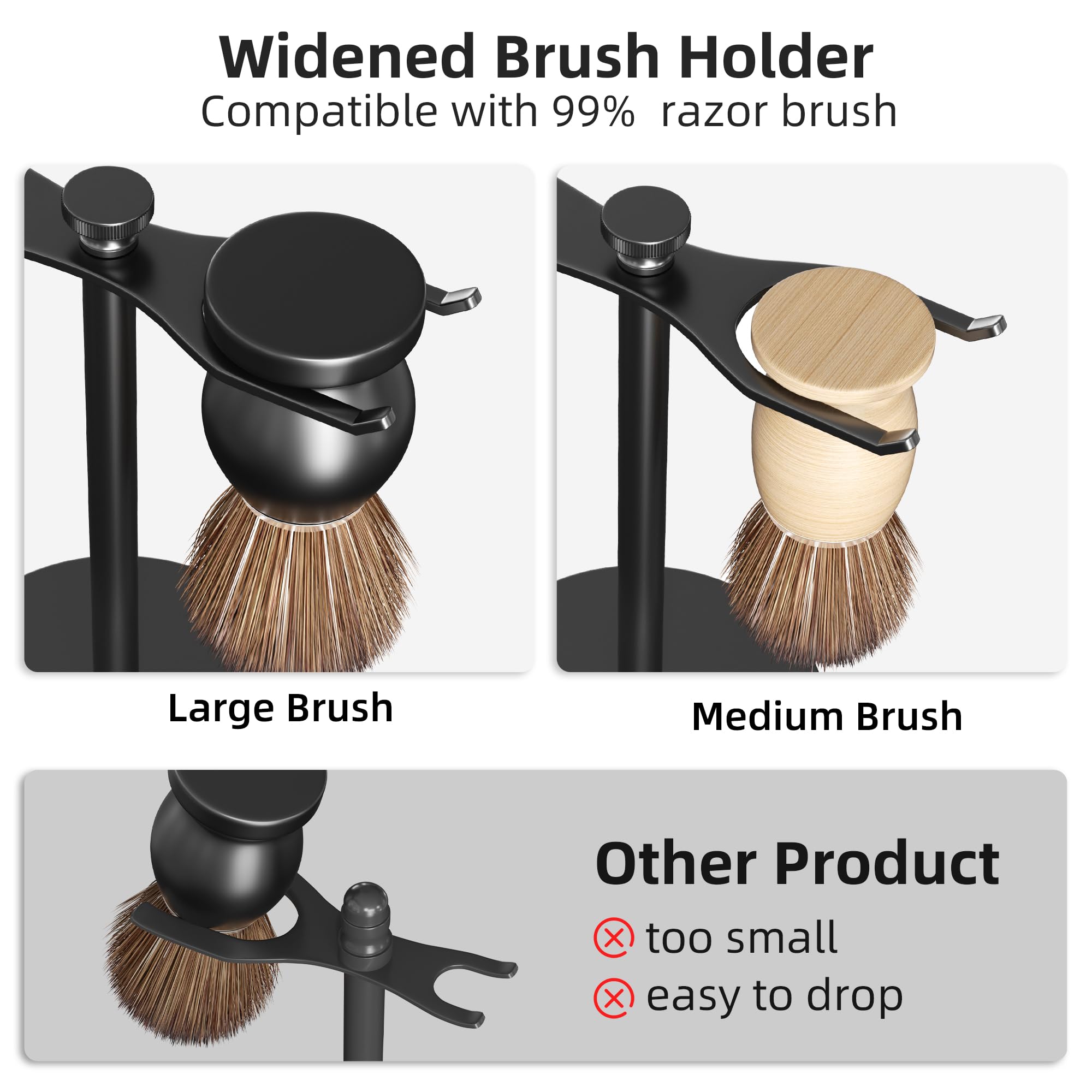 Pickpiff extra-wide openings fit most razors and brushes