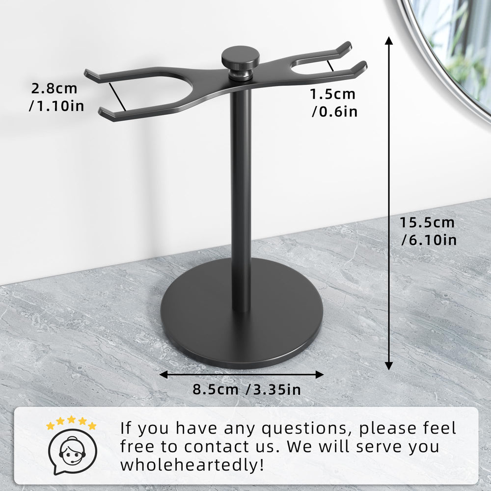Pickpiff razor stand with brush holder close-up shows versatile brush compatibility
