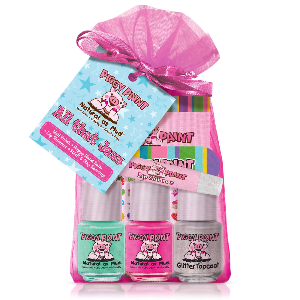 Piggy Paint All That Jazz Gift Set box with non-toxic kids' nail polishes.