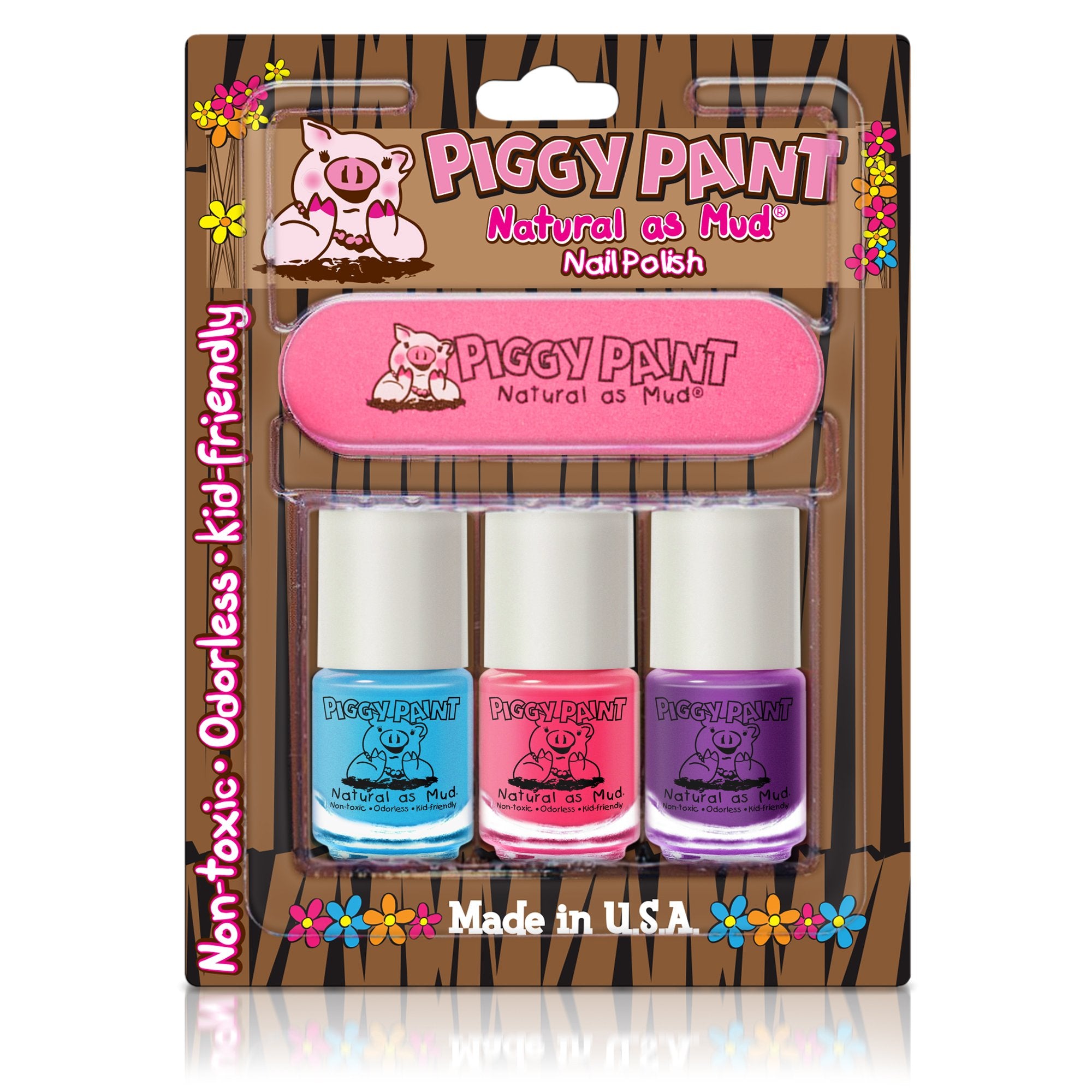 Piggy Paint nail polish and file kit with Sea-quin, Forever Fancy, Girls Rule for kid-friendly manicures