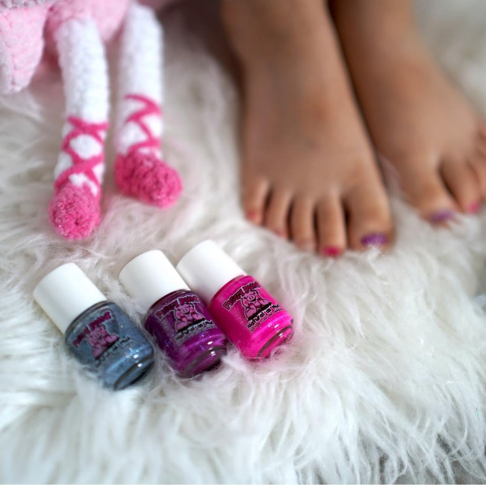Piggy Paint drying tip suggests warm-blow dry for durable wear.
