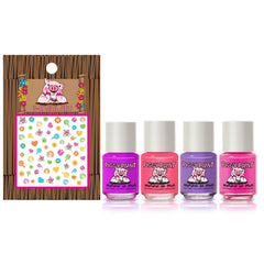 Piggy Paint Swirls & Twirls four-polish closeup with vibrant kid-friendly shades