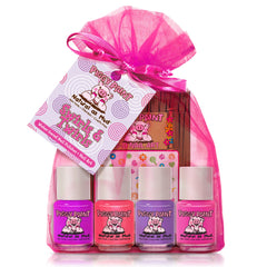 Piggy Paint Swirls & Twirls gift set packaging showing four polishes and 3-D nail art for kid-safe creativity