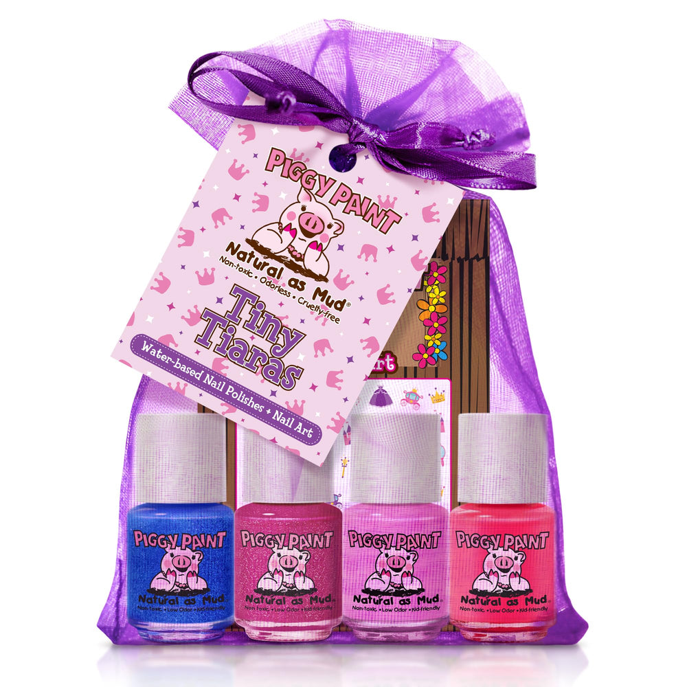 Piggy Paint Tiny Tiaras gift-set packaging with four polishes and 3-D nail art.