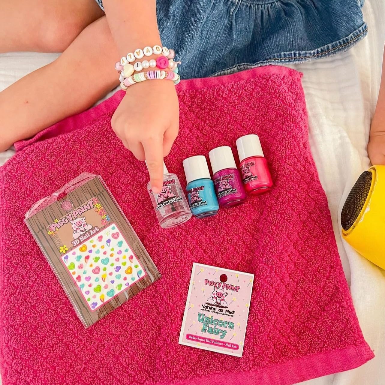 Piggy Paint water-based formula graphic highlighting clean ingredients for safe at-home use.