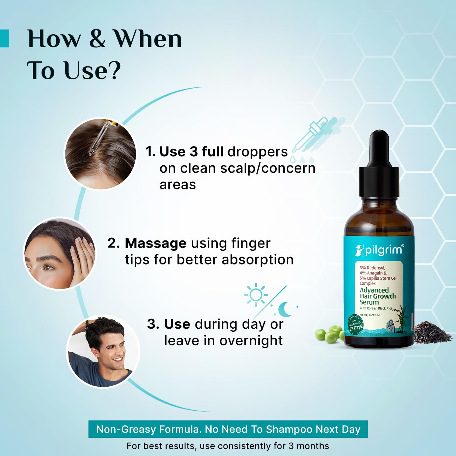 Pilgrim Hair Growth Serum texture is lightweight and fast-absorbing