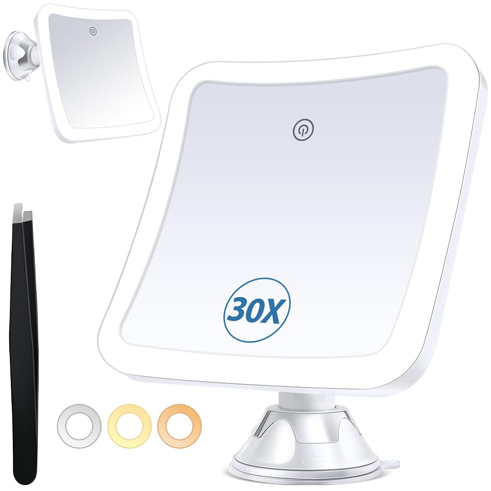 PIMPLEGO magnifying mirror 30x light for precise brow shaping and lash work