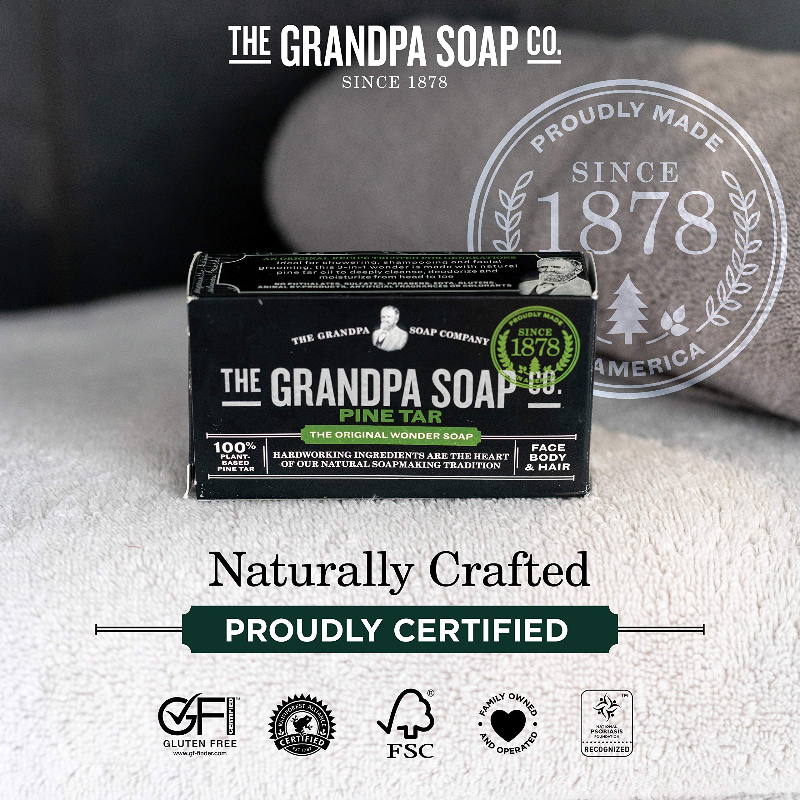 Natural ingredients label on Pine Tar Bar Soap communicates a chemical-free approach.