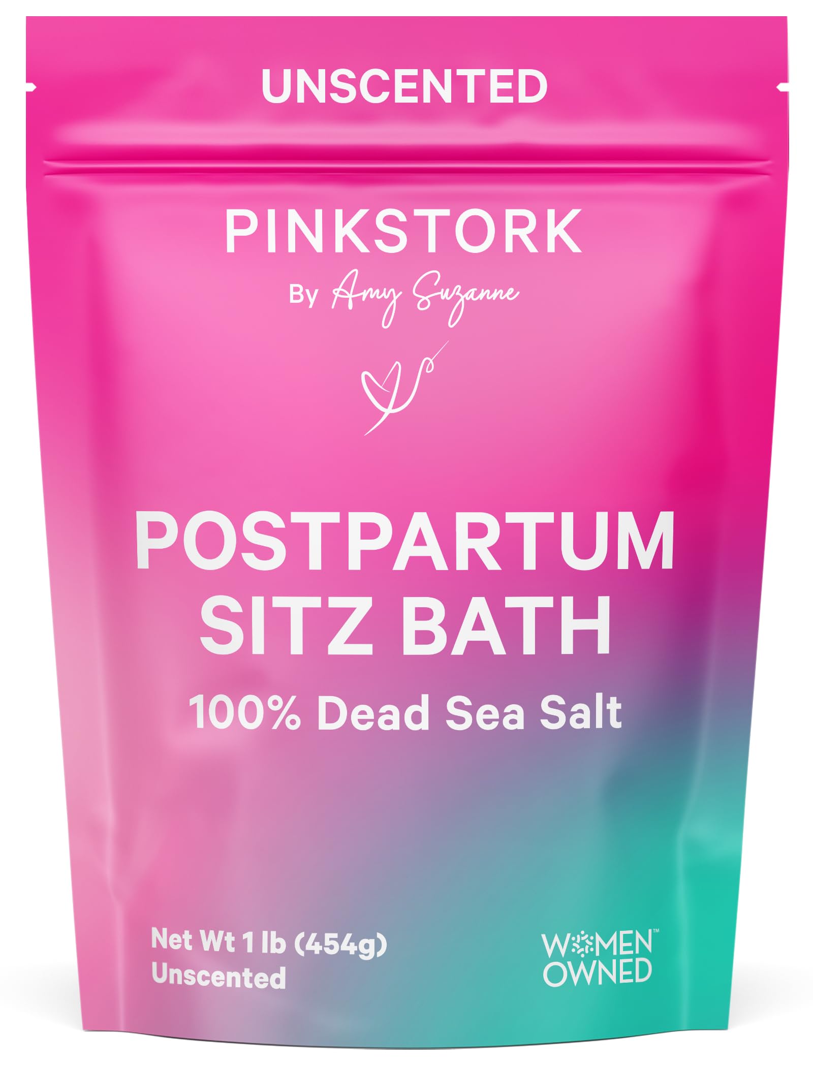 Pink Stork Postpartum Sitz Bath Soak bottle offers soothing perineal relief after labor.