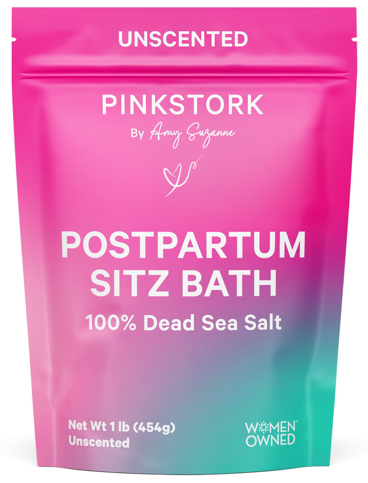Pink Stork Postpartum Sitz Bath Soak bottle offers soothing perineal relief after labor.