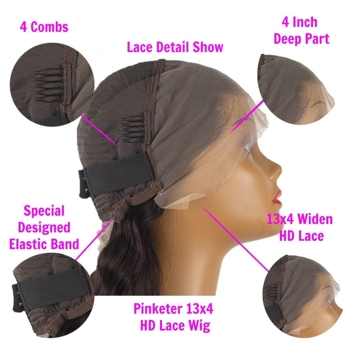 Pinketer Deep Wave Lace Front Wig closeup baby hair detail for natural framing