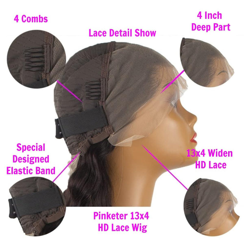 Pinketer Deep Wave Lace Front Wig closeup baby hair detail for natural framing