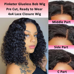 Pinketer Wear and Go Bob Wig 4x4 lace closure provides seamless, beginner-friendly fit