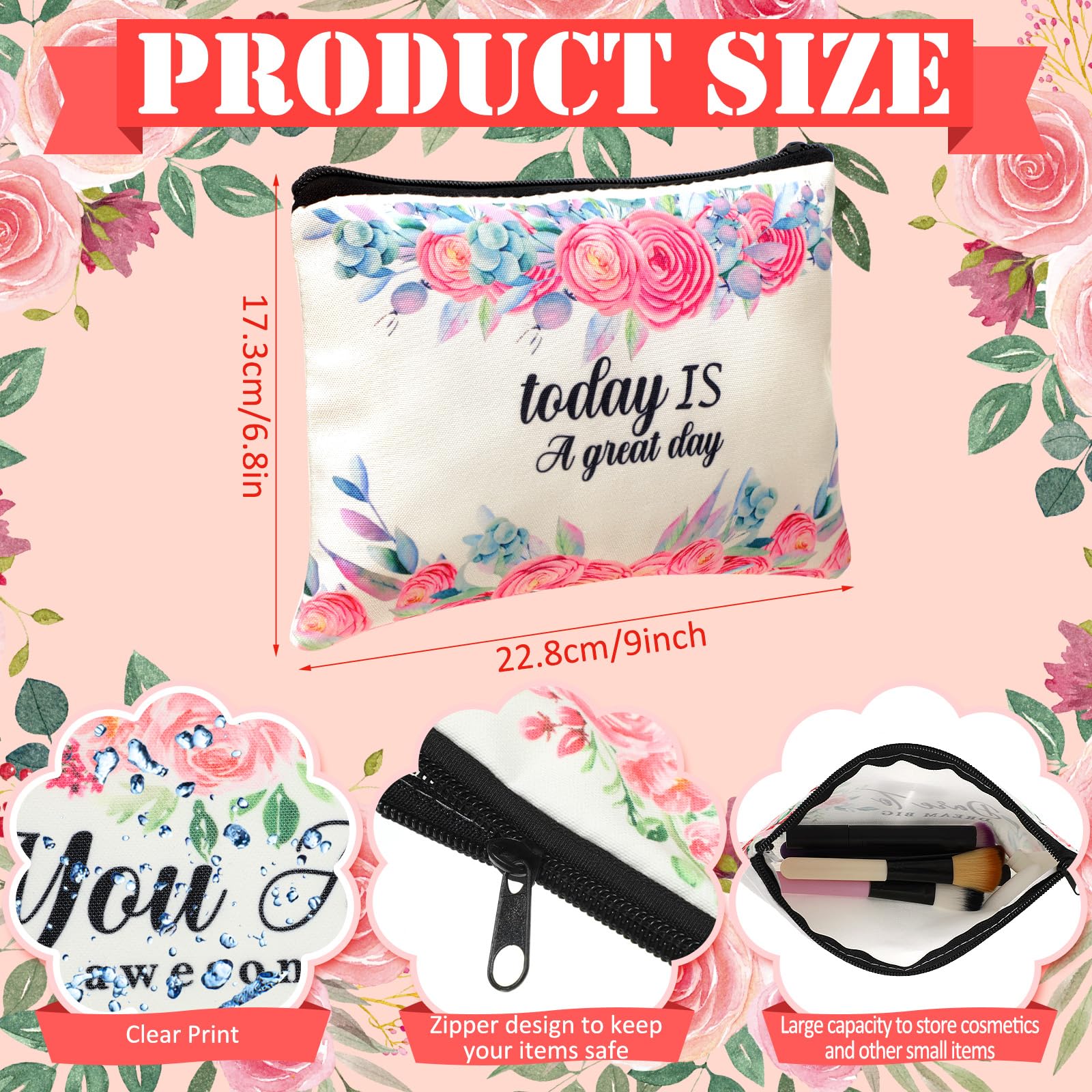 Pinkunn flower canvas makeup bag designed as a compact organizer for pencils and stationery.
