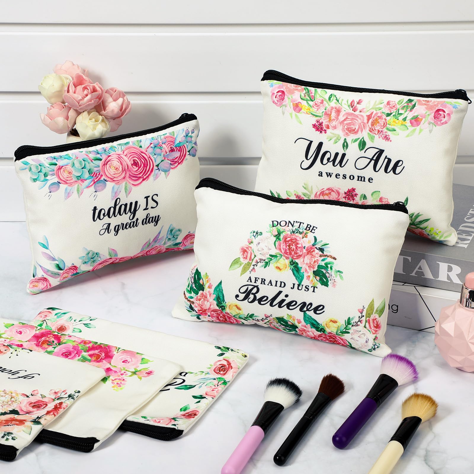 Pinkunn flower canvas makeup bag durable canvas material for everyday use and gifting.