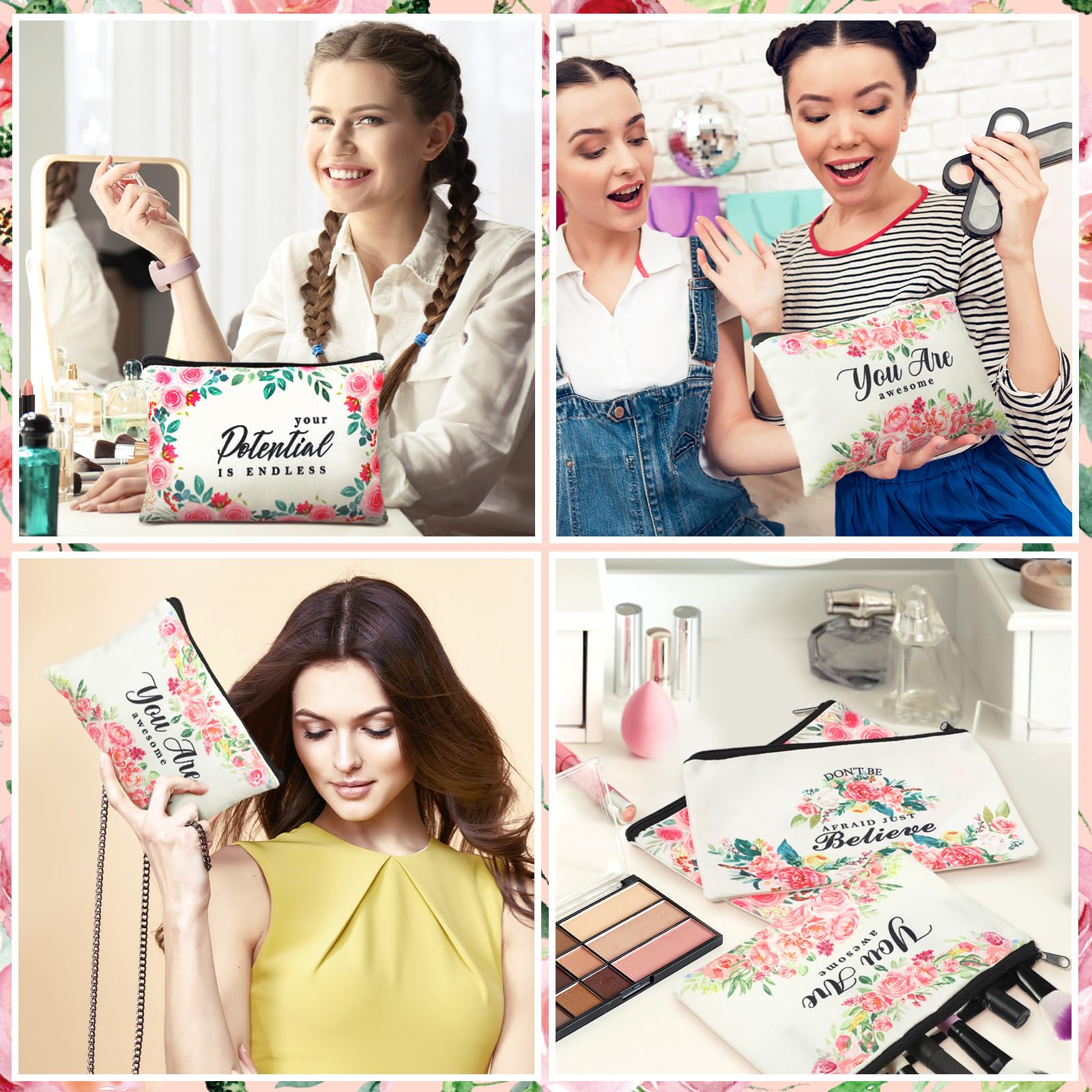 Pinkunn flower canvas makeup bag vibrant patterns suitable for gifting on special occasions.