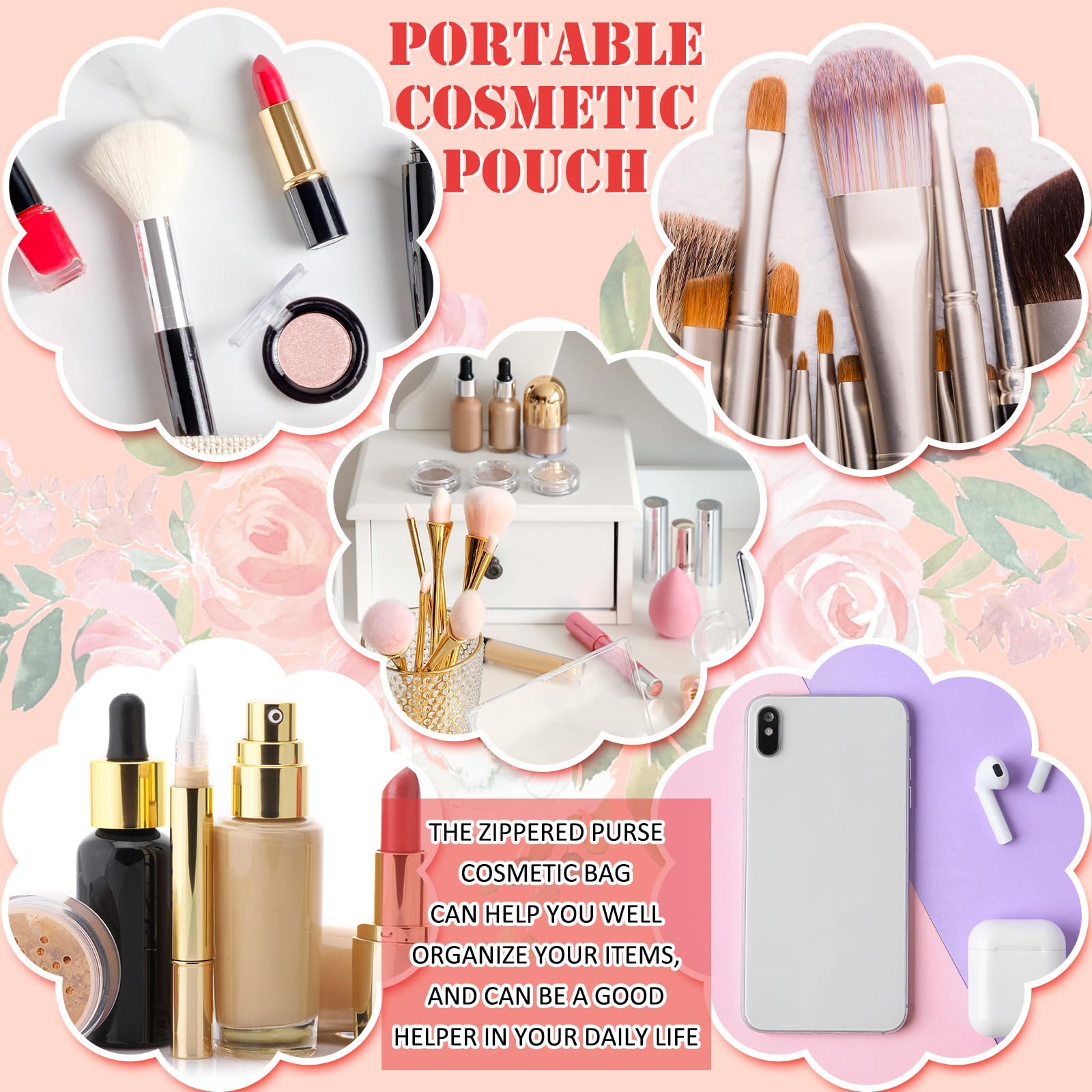 Pinkunn flower canvas makeup bag perfect as a compact travel organizer or purse pouch.