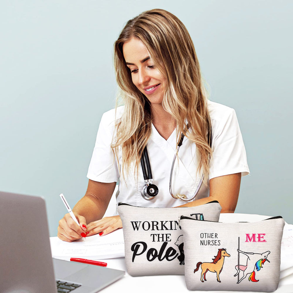 Pinkunn nurse makeup bag patterns close-up highlighting vibrant nurse-themed designs