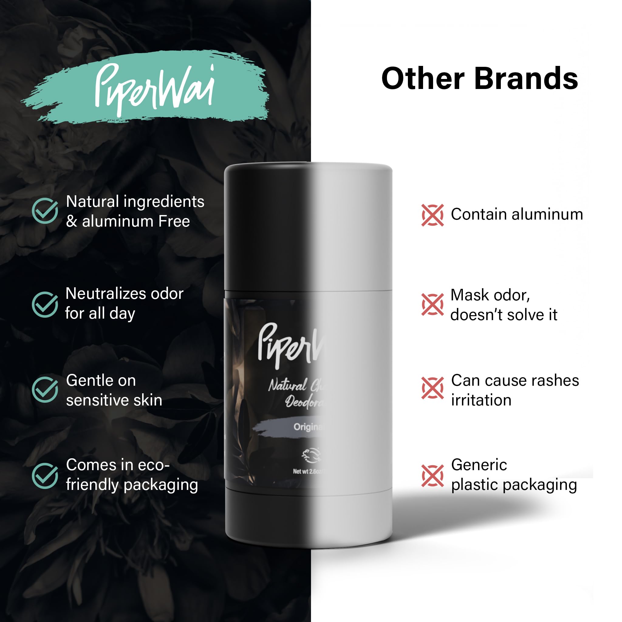 PiperWai deodorant application gliding across skin for smooth, easy reach.