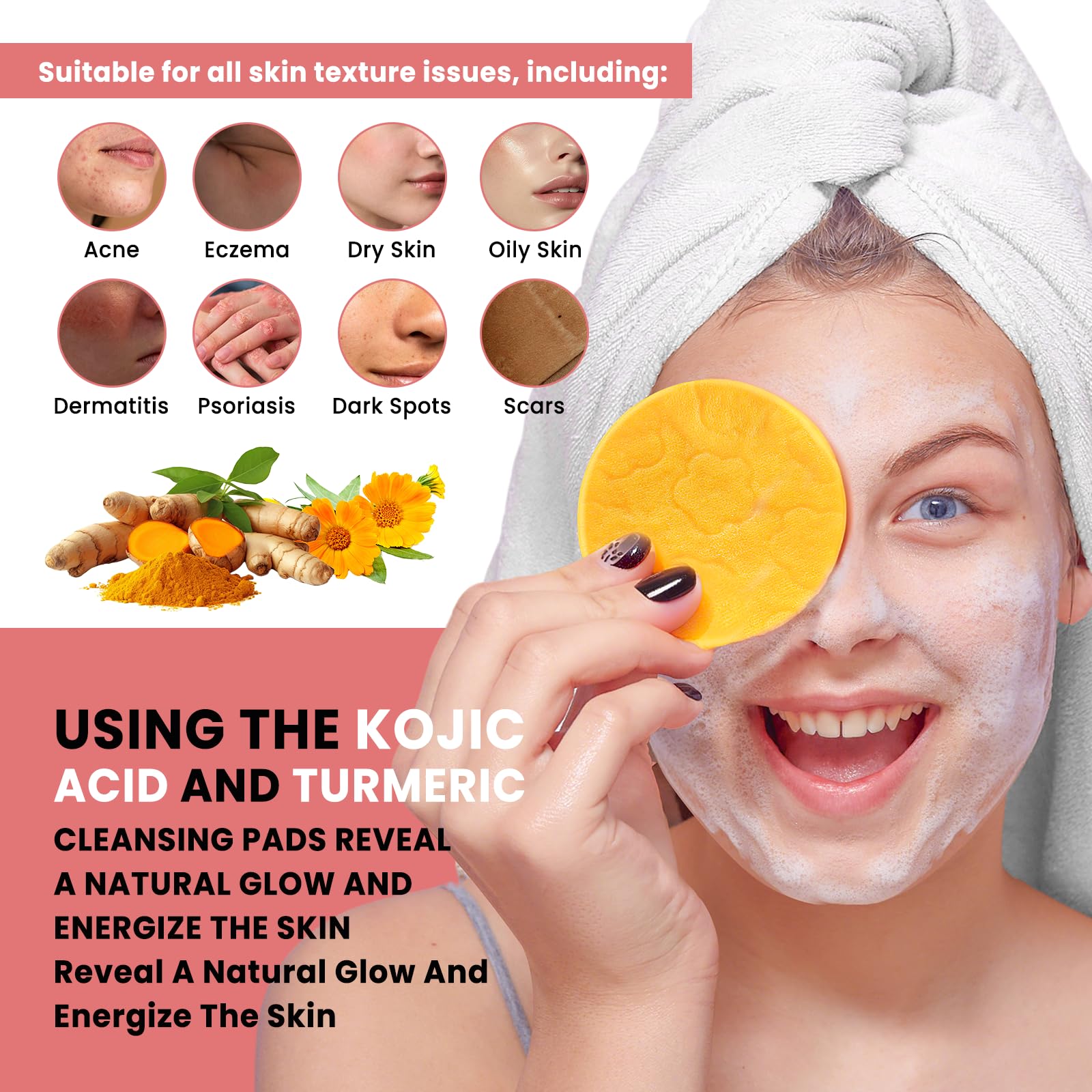 PIPIHUA Turmeric Kojic Acid Pad closeup highlights the rich exfoliating texture.