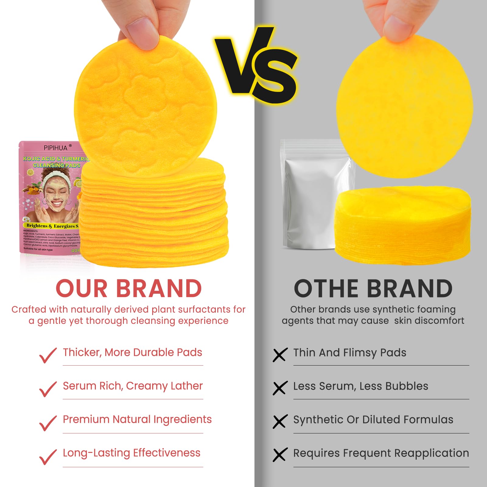 PIPIHUA Turmeric Kojic Acid Pad texture closeup emphasizes soft, non-irritating fibers.