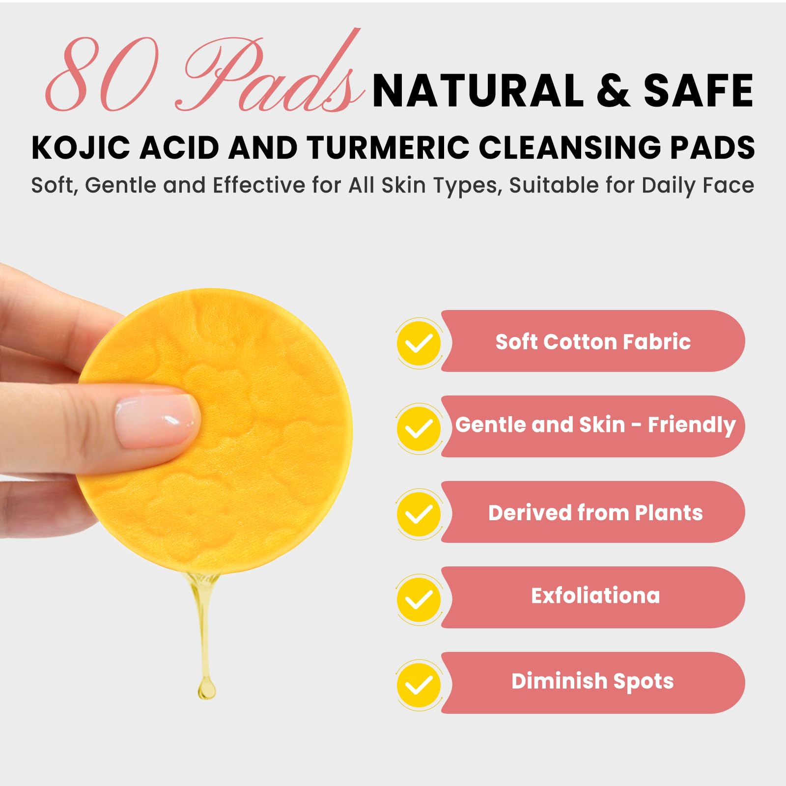 PIPIHUA Turmeric Kojic Acid Pad in use demonstrates gentle circular cleansing during routine.