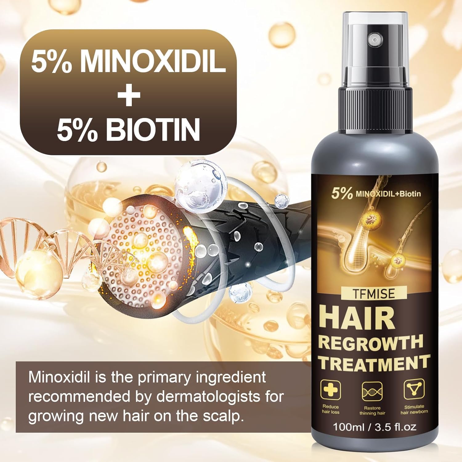 Pipuxi Minoxidil spray close-up highlighting easy-to-use pump for consistent application.