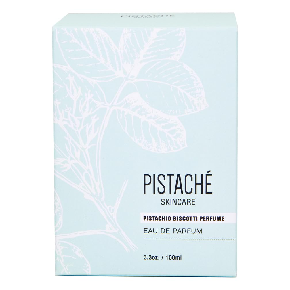 Pistaché Skincare Pistachio Biscotti notes depicted, emphasizing nutty gourmand aroma.