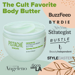 Pistaché Skincare pistachio oil whipped body butter texture closeup shows fluffy non-greasy finish