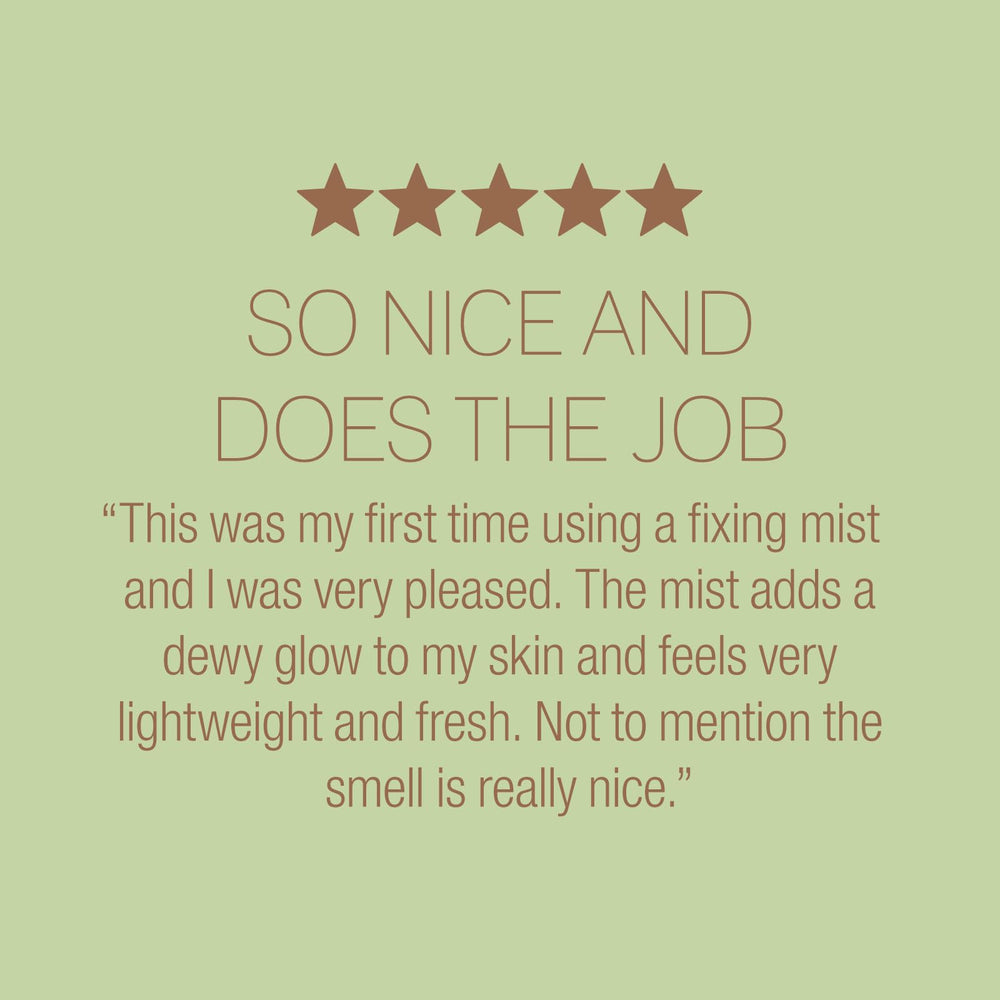 Pixi Beauty setting mist on face demonstrates dewy finish and longevity.