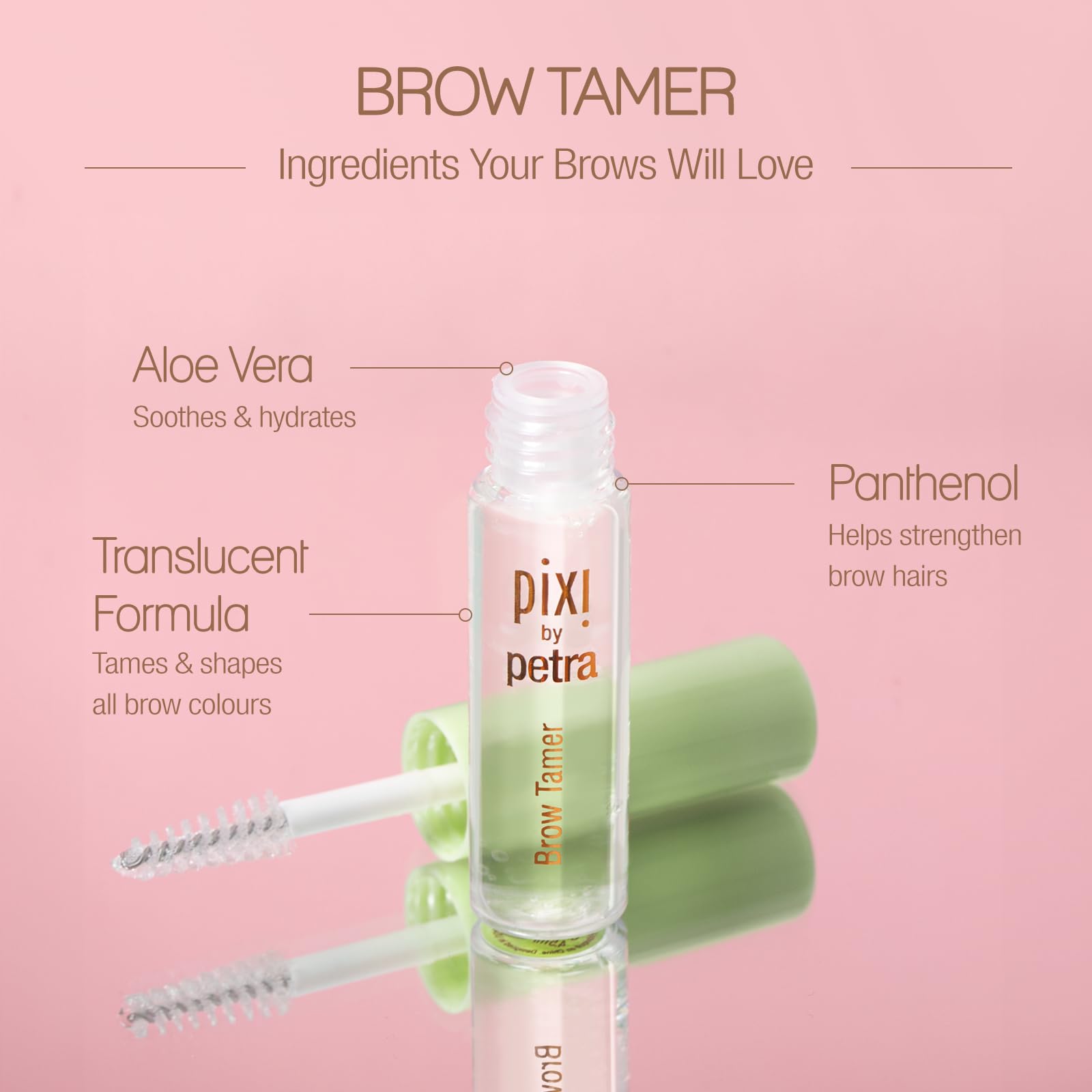 Pixi Brow Tamer swatch of clear gel with emphasis on translucence