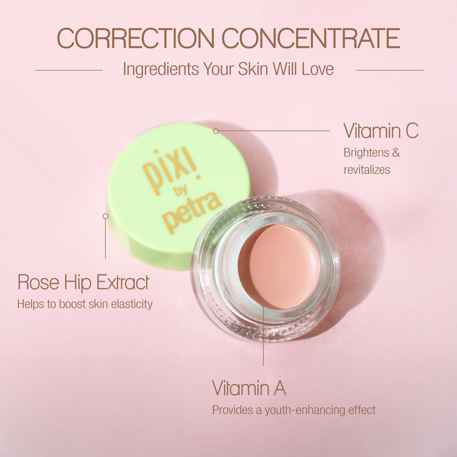 Pixi Correction Concentrate aplicador cremoso facilita cobertura precisa alrededor de ojos