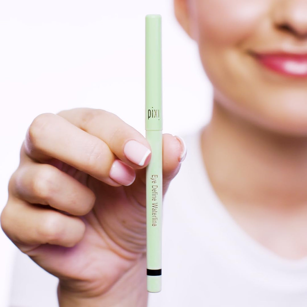 Pixi Eye Define Waterline swatch shows rich, long-wearing color payoff on skin.