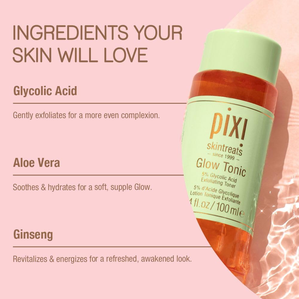 Pixi Glow Tonic bottle label shows 5% glycolic acid.