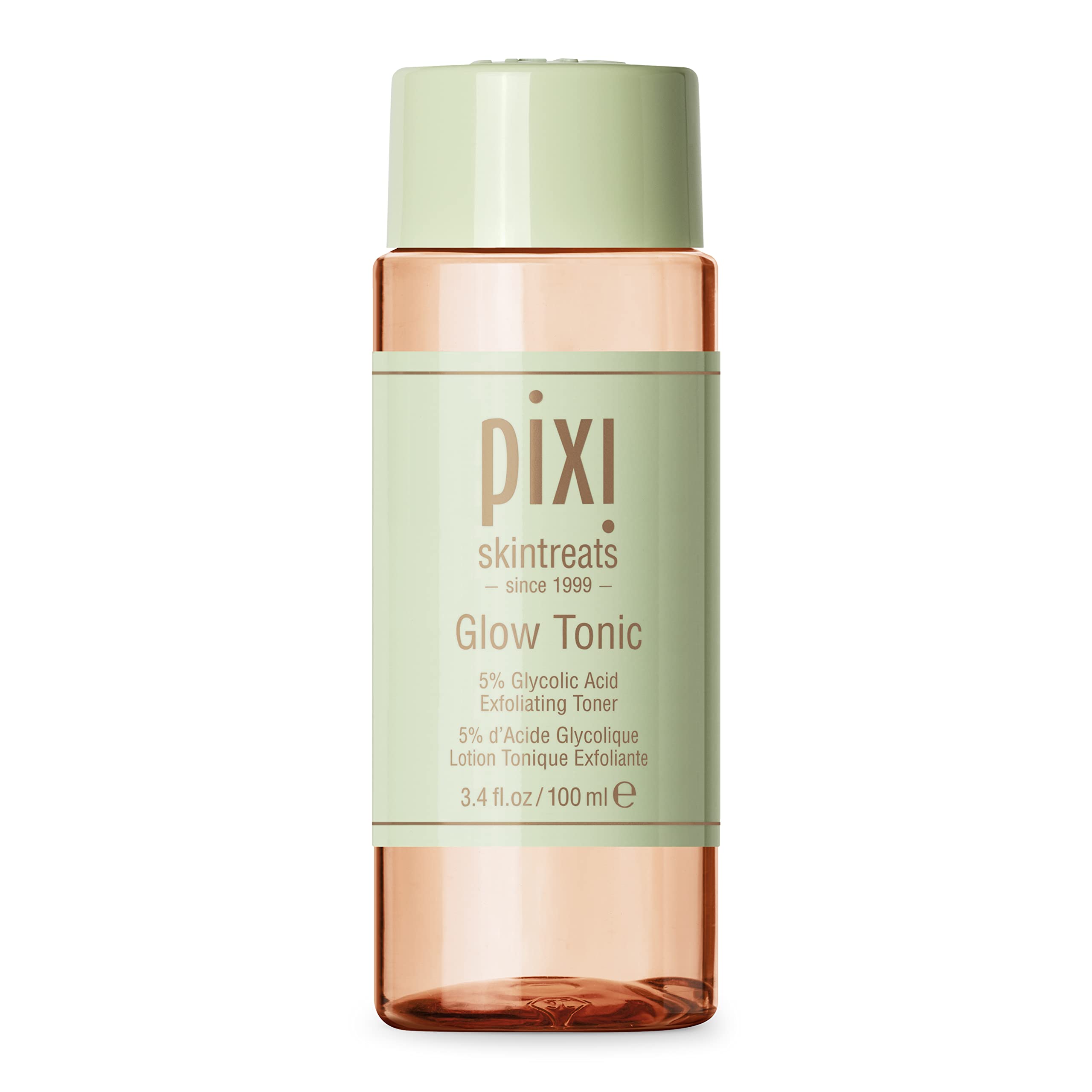 Pixi Glow Tonic bottle close-up highlighting glycolic exfoliation for radiant skin