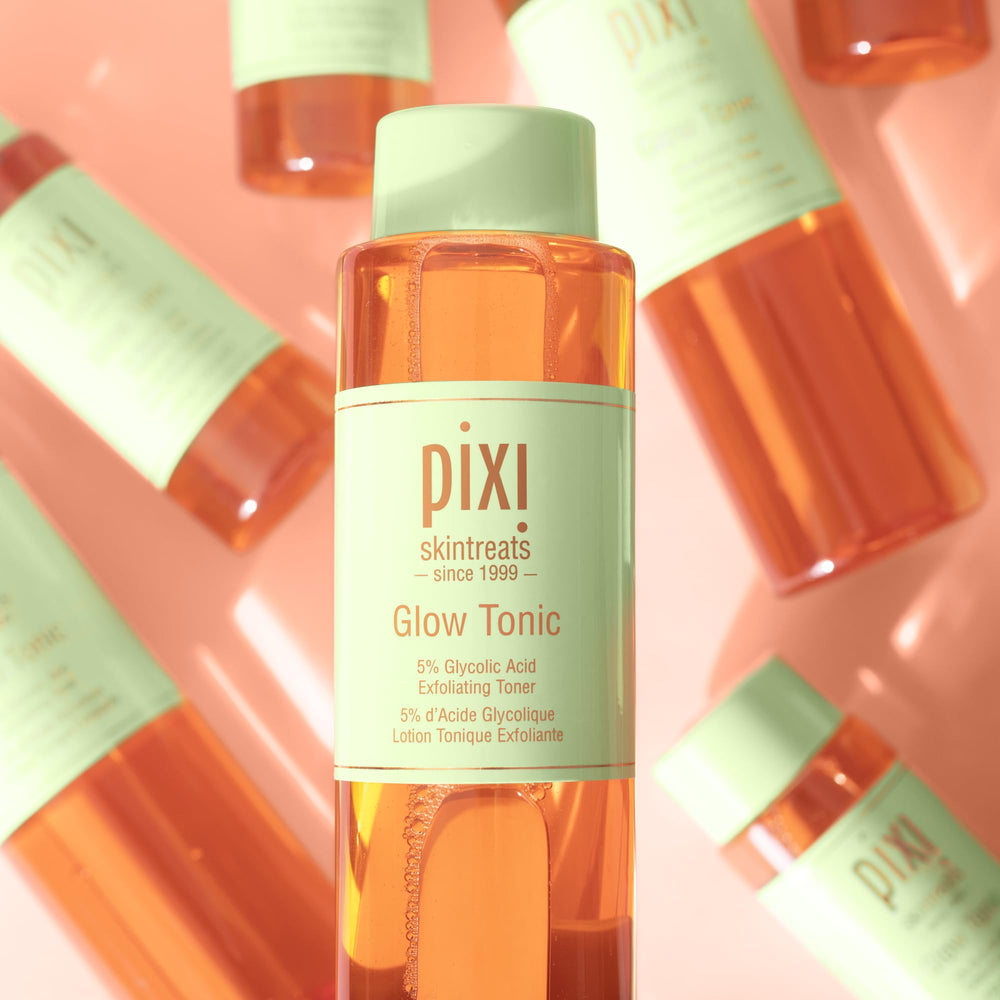 Pixi Glow Tonic with ginseng highlights energizing circulation.