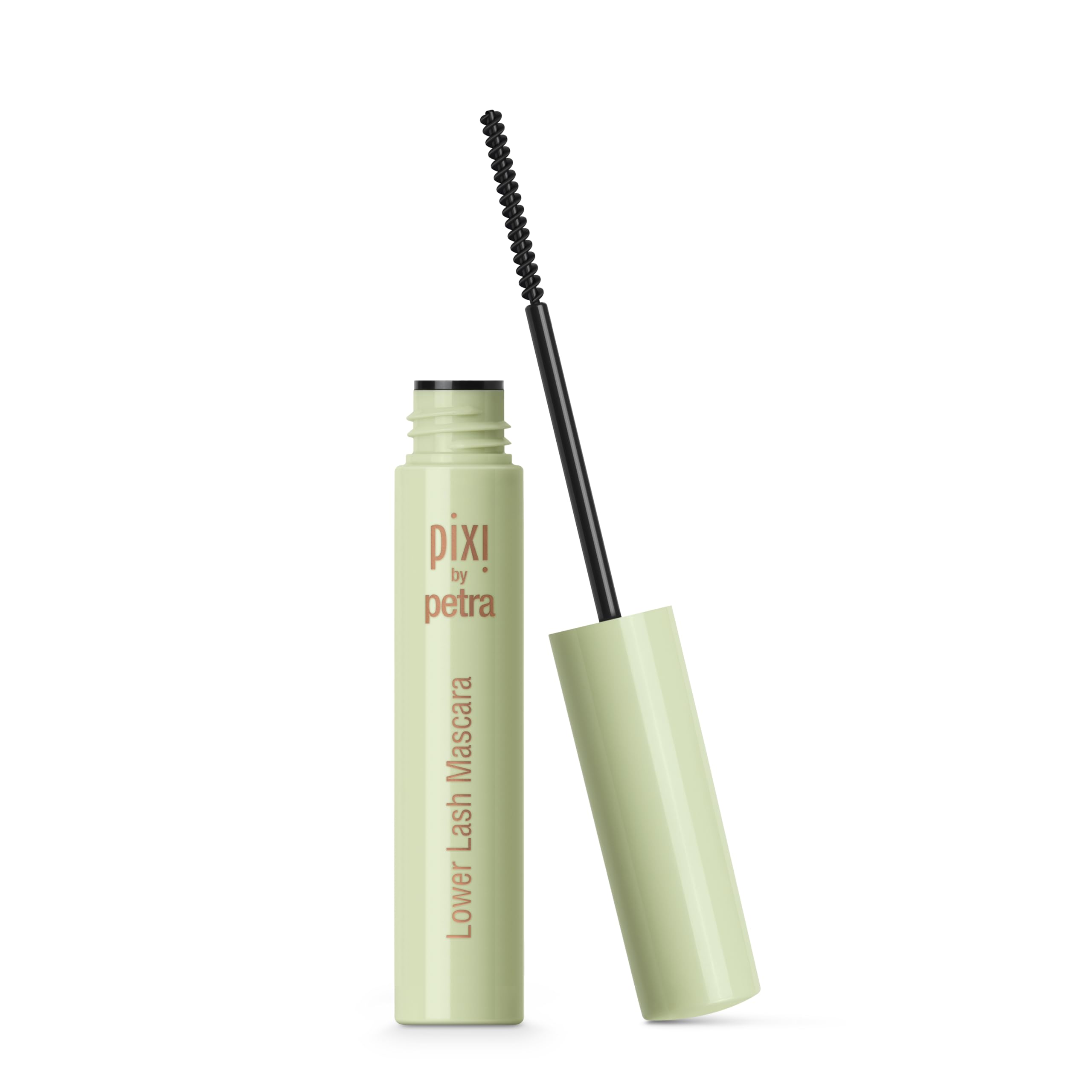 Pixi Lower Lash Mascara slim brush closeup demonstrates precise lower-lash coating for defined eyes.