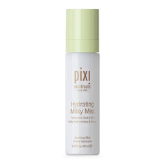 Pixi Milky Mist bottle with spray nozzle delivering hydrating moisture.