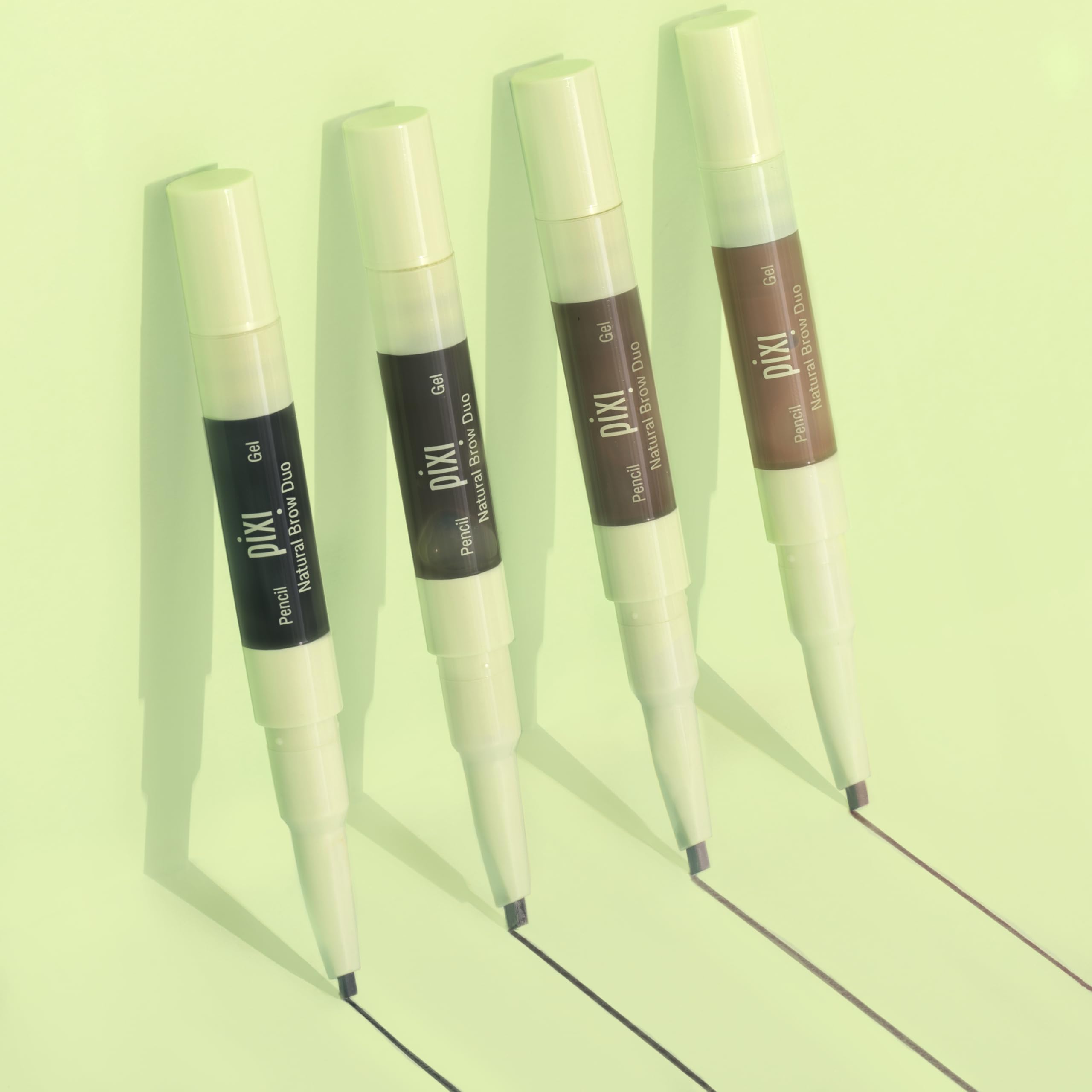 Pixi Natural Brow Duo Deep Brunette gel swatch showing long-lasting tinted hold for brows.